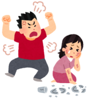 (イラスト)男性が女性に食器を投げつけている様子