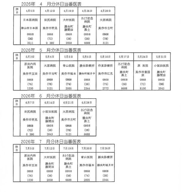 休日当番医4～7月分