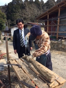 しいたけ菌植込み作業中